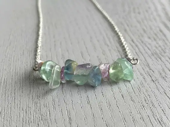 Rainbow Fluorite Necklace Silver Or Gold, Healing Crystal Gifts For Women, Colorful Gemstone Beaded Necklace, Bridesmaids Necklace Gifts