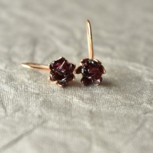 Shop Garnet Earrings! Rough Garnet Lotus Earrings, Red Garnet in 14K Rose Gold Fill French Ear Wire Dangles, Drop Earrings with Natural Gems, January Birthstone | Natural genuine Garnet earrings. Buy crystal jewelry, handmade handcrafted artisan jewelry for women.  Unique handmade gift ideas. #jewelry #beadedearrings #beadedjewelry #gift #shopping #handmadejewelry #fashion #style #product #earrings #affiliate #ad