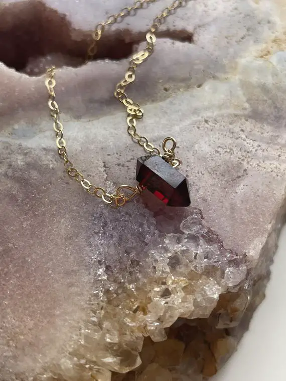 Dainty Tiny Garnet Point Necklace  - Gemstone Necklace - January Birthstone - Red Crystal Stone Jewelry- Gift For Her