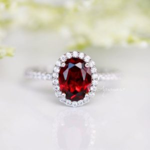 Shop Garnet Jewelry! Natural Oval Red Garnet Ring Sterling Silver Gemstone Engagement Promise Ring For Women January Birthstone Anniversary Birthday Gift For Her | Natural genuine Garnet jewelry. Buy handcrafted artisan wedding jewelry.  Unique handmade bridal jewelry gift ideas. #jewelry #beadedjewelry #gift #crystaljewelry #shopping #handmadejewelry #wedding #bridal #jewelry #affiliate #ad