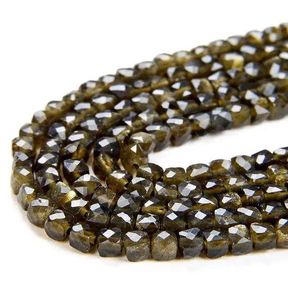 2mm Golden Obsidian Gemstone Grade Aaa  Micro Faceted Cube Loose Beads 16 Inch Full Strand (80008521-p8)