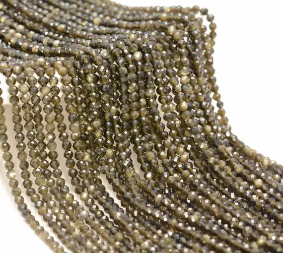 3mm Golden Obsidian Gemstone Micro Faceted Round Grade Aaa Beads 15.5inch Bulk Lot 1,6,12,24 And 48  (80010198-a193)