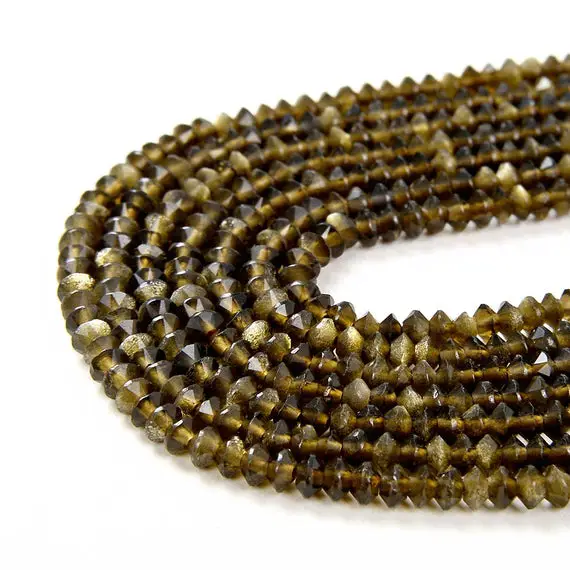 3x2mm Golden Obsidian Gemstone Grade Aaa Bicone Faceted Rondelle Saucer Loose Beads Bulk Lot 1,2,6,12 And 50 (p1)