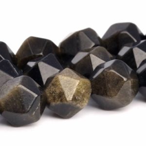 Shop Golden Obsidian Beads! 7-8MM Black Golden Obsidian Beads Star Cut Faceted Grade AAA Genuine Natural Gemstone Loose Beads 15" BULK LOT 1,3,5,10,50 (103041-657) | Natural genuine faceted Golden Obsidian beads for beading and jewelry making.  #jewelry #beads #beadedjewelry #diyjewelry #jewelrymaking #beadstore #beading #affiliate #ad