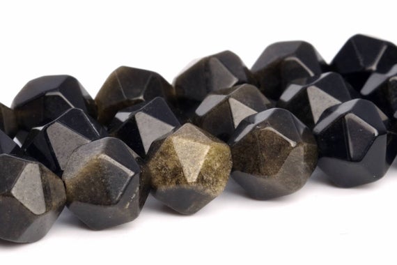 7-8mm Black Golden Obsidian Beads Star Cut Faceted Grade Aaa Genuine Natural Gemstone Loose Beads 15" Bulk Lot 1,3,5,10,50 (103041-657)