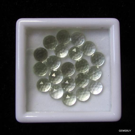 10 Pieces 6mm Green Amethyst Rosecut Round Gemstone, Green Amethyst Round Rosecut Faceted Cabochon Aaa Quality Gemstone