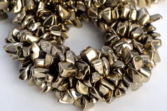 4x3-10x5mm Champagne Gold Hematite Beads Pebble Chips Aaa Natural Gemstone Half Strand Loose Beads 8" Bulk Lot 1,3,5,10,50 (104783h-1311)