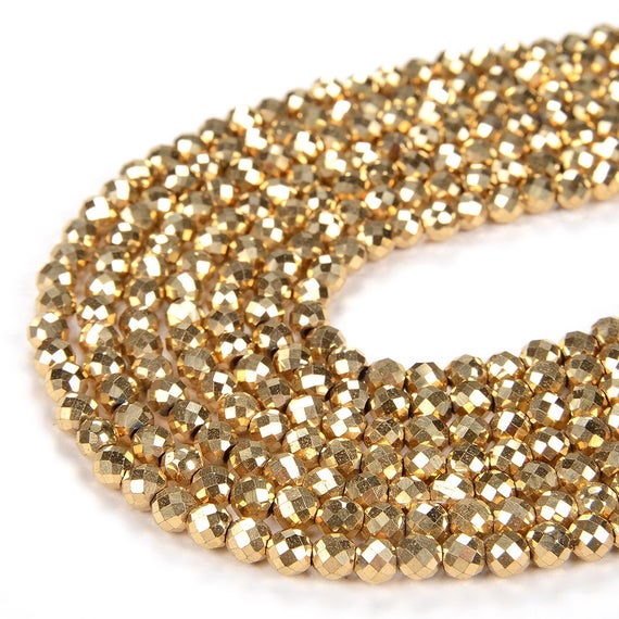 24k Gold Hematite Gemstone Grade Aaa Micro Faceted Round 2mm 3mm 4mm Loose Beads (p12)