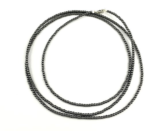 Women Necklace, Men Necklace, Hematite Stone Beads Necklace, 925 Silver Clasp 2mm 3mm 4mm 30'' 40''