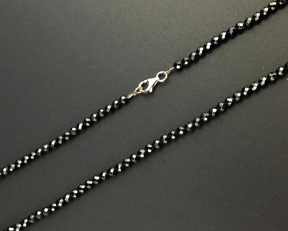 Women Necklace, Hematite Necklace, Natural Stone Beads Necklace, 925 Silver Clasp 3mm 4mm