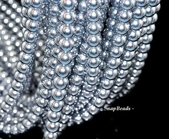 8mm Silver Hematite Gemstone Silver Round Loose Beads 7.5 Inch Half Strand (90146522-335)
