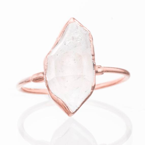 Herkimer Diamond Ring For Women • Rose Gold • Raw Stone Jewelry • April Birthstone • Raw Crystal • Pink Ring • Boho Cottage Core Jewelry
