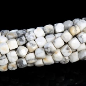 Shop Howlite Faceted Beads! 4MM Howlite Beads Faceted Cube Grade AA Genuine Natural Gemstone Loose Beads 15.5"/7.5" Bulk Lot Options (113045) | Natural genuine faceted Howlite beads for beading and jewelry making.  #jewelry #beads #beadedjewelry #diyjewelry #jewelrymaking #beadstore #beading #affiliate #ad