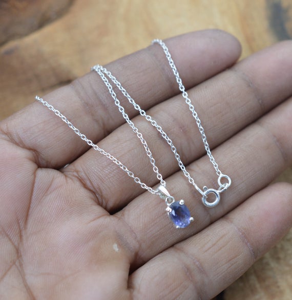 Blue Iolite 925 Sterling Silver Gemstone Jewelry Pendant W/ Or W/o Chain