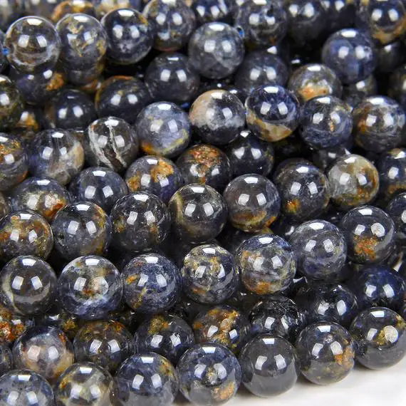 Blue Purple Yellow Natural Flower Iolite Gemstone Round 5mm 6mm 7mm 8mm 9mm 10mm 11mm 12mm Loose Beads (d80 D81)
