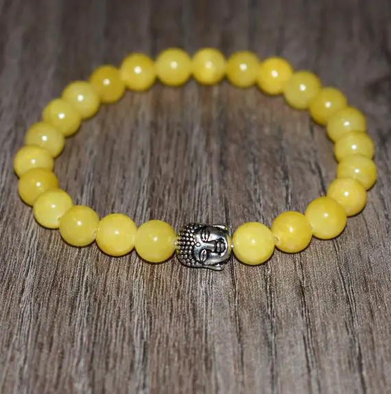 Genuine Yellow Jade Bracelet, Buddha Bracelet, Power Bracelet, Fertility Bracelet, 8mm Wrist Mala, 7 Chakra Bracelet, Good Luck Bracelet