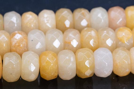 9-10x6mm Yellow Jade Beads Grade Aaa Genuine Natural Gemstone Faceted Rondelle Loose Beads 15" / 7.5" Bulk Lot Options (110556)