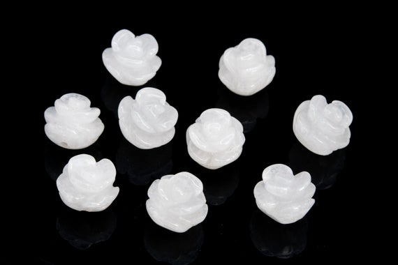 5 Beads White Jade Handcrafted Beads Rose Carved Genuine Natural Flower Gemstone 8mm 10mm 14mm Bulk Lot Options