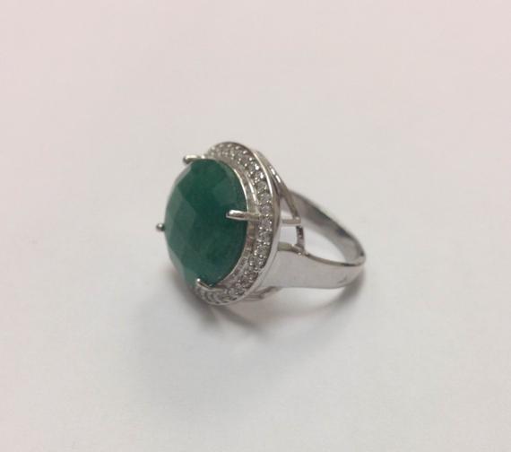 Lab Created Jade Cz Ring In 925 Silver