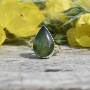 Shop Jade Rings! Nephrite Jade Ring, 925 Sterling Silver, Pear Shape, Green Color Stone, Simple Ring, Handmade Silver Gift Ring, Gemstone Gift, Sale Rings | Natural genuine Jade rings, simple unique handcrafted gemstone rings. #rings #jewelry #shopping #gift #handmade #fashion #style #affiliate #ad