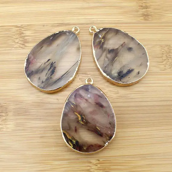 30x45mm Natural Jasper Pendant, Golden Pendant, Drop  Jasper Gemstone Pendant,necklace Charms Pendant For Gift-tr164