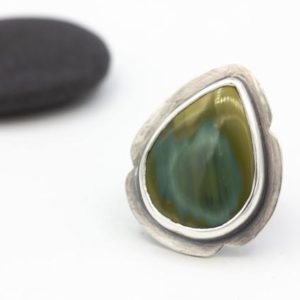 Shop Jasper Rings! Imperial Jasper Ring Sterling Silver Ring Green Jasper Statement Ring Le Chien Noir Unisex Size 7 | Natural genuine Jasper rings, simple unique handcrafted gemstone rings. #rings #jewelry #shopping #gift #handmade #fashion #style #affiliate #ad