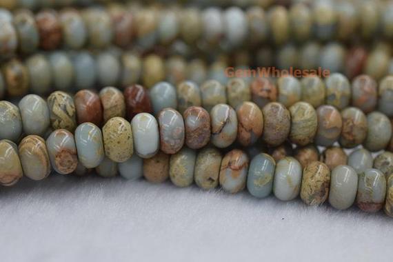 15" 5x8mm Blue Aqua Terra Jasper Roundel Beads, Blue African Opal Beads, Blue Impression Jasper Rondelle Beads, Shoushan Stone Fgmo