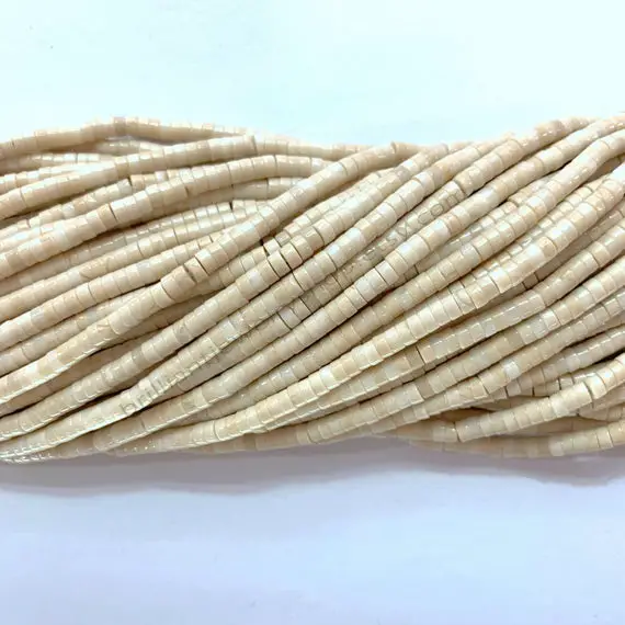 Tiny Ivory Fossil Jasper Heishi Round Beads 3mm 4mm, Cream Fossil Gemstone Seed Beads, Natural Small Fossil Cylinder Beads Fossil Tube Beads