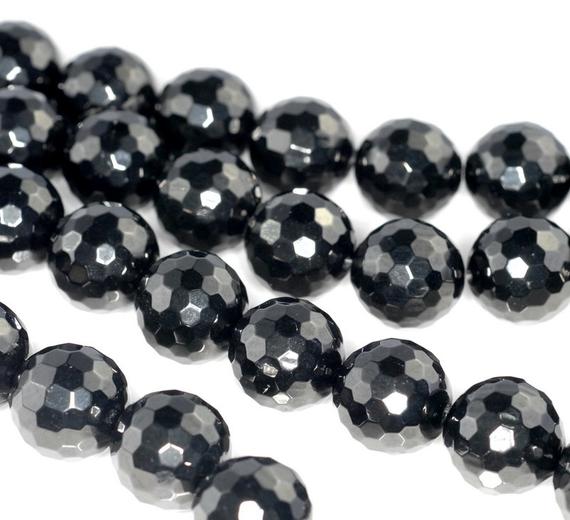 11-12mm Black Jet Gemstone Organic Micro Faceted Round Loose Beads 7 Inch Half Strand (90186121-882)