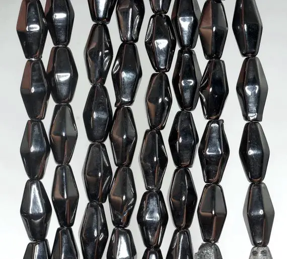 13x6mm Black Jet Gemstone Bicone Tube Hexagon Loose Beads 16 Inch Full Strand (90186899-825)