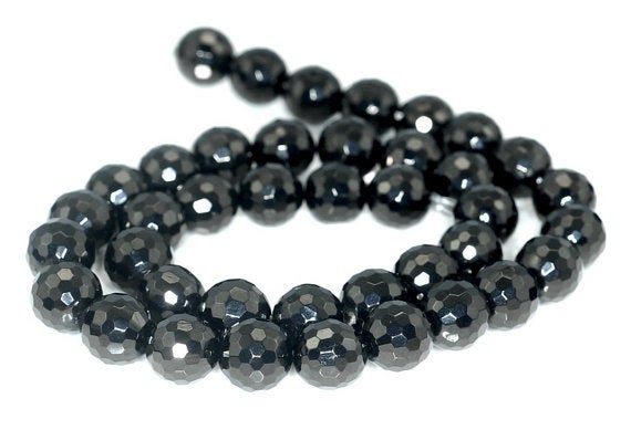 10mm Black Jet Gemstone Micro Faceted Round Loose Beads 16 Inch Full Strand Lot 1,2,6 And 12 (90186942-826)