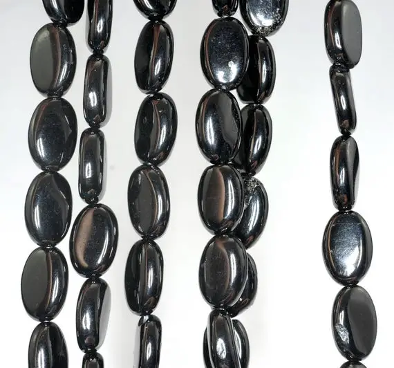 12x8mm Black Jet Gemstone Oval Loose Beads 16 Inch Full Strand (90186922-825)
