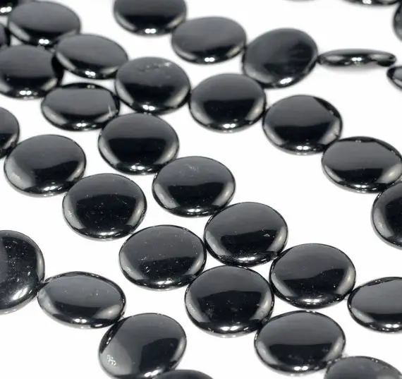 17-18mm Black Jet Gemstone Organic Flat Round Circle Loose Beads 15.5 Inch Full Strand (90186926-886)