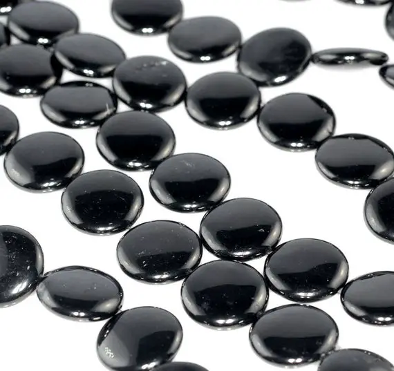 25mm Black Jet Gemstone Organic Flat Round Circle Loose Beads 15.5 Inch Full Strand (90186924-886)