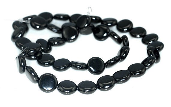 10mm Black Jet Gemstone Flat Round Coin Button Loose Beads 16 Inch Full Strand Lot 1,2,6,12 And 50 (90186928-826)