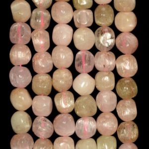 Shop Kunzite Chip & Nugget Beads! 7-8mm Natural Gemmy Kunzite Gemstone Grade A Sheen Golden Pink Nugget Round Loose Beads 7 inch Half Strand (80005450-466) | Natural genuine chip Kunzite beads for beading and jewelry making.  #jewelry #beads #beadedjewelry #diyjewelry #jewelrymaking #beadstore #beading #affiliate #ad