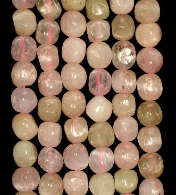 7-8mm Natural Gemmy Kunzite Gemstone Grade A Sheen Golden Pink Nugget Round Loose Beads 7 Inch Half Strand (80005450-466)