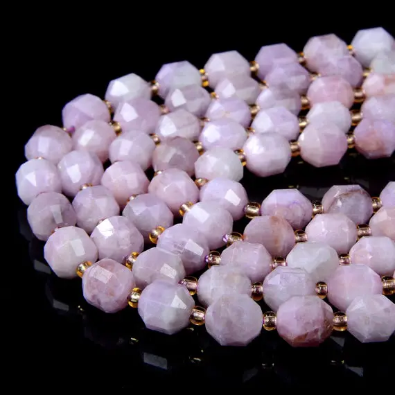 8mm Natural Purple Pink Kunzite Gemstone Grade Aaa Faceted Prism Double Point Cut Loose Beads (d37)