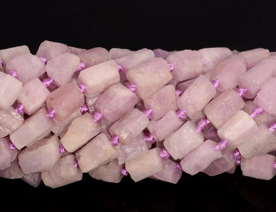 Genuine Natural Rough Kunzite Gemstone Pink Grade Aaa 7x6-10x8mm Faceted Round Tube Loose Beads