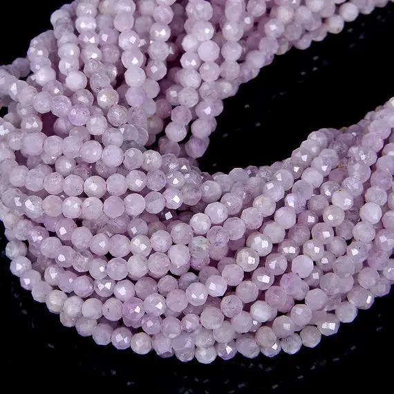 Natural Kunzite Gemstone Violet Purple Grade Aa 2mm 3mm 4mm Micro Faceted Round Loose Beads 15.5 Inch Full Strand
