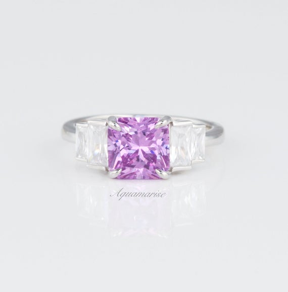 Lavender Kunzite Ring- Sterling Silver Gemstone Engagement Ring For Women- Unique Promise Ring- October Birthstone- Anniversary Gift For Her