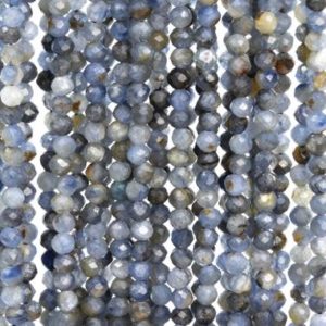 Shop Kyanite Faceted Beads! Genuine Natural Kyanite Gemstone Beads 2-3MM Blue Gray Faceted Round AB Quality Loose Beads (113275) | Natural genuine faceted Kyanite beads for beading and jewelry making.  #jewelry #beads #beadedjewelry #diyjewelry #jewelrymaking #beadstore #beading #affiliate #ad