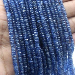 Shop Kyanite Faceted Beads! AAA Quality 8" Long Natural Kyanite Gemstone Faceted Rondelle Beads, Size 3.5-6.5 MM Blue Kyanite Beads, Making Kyanite Jewelry Wholesale | Natural genuine faceted Kyanite beads for beading and jewelry making.  #jewelry #beads #beadedjewelry #diyjewelry #jewelrymaking #beadstore #beading #affiliate #ad