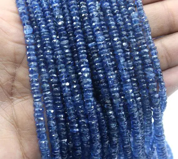 Aaa Quality 8" Long Natural Kyanite Gemstone Faceted Rondelle Beads, Size 3.5-6.5 Mm Blue Kyanite Beads, Making Kyanite Jewelry Wholesale