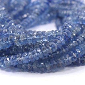 Shop Kyanite Faceted Beads! AAA Quality Blue Gemstone Beads Natural Kyanite Gemstone Faceted Rondelle Beads Size 3.5-6.5 MM Blue Kyanite Crystal Jewelry Beads Wholesale | Natural genuine faceted Kyanite beads for beading and jewelry making.  #jewelry #beads #beadedjewelry #diyjewelry #jewelrymaking #beadstore #beading #affiliate #ad