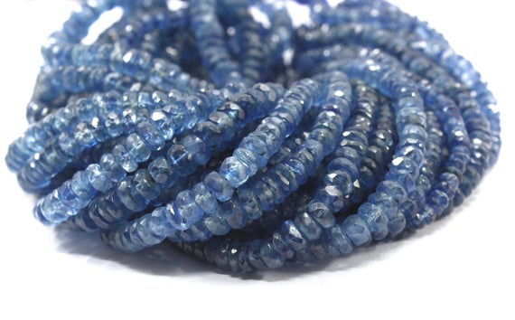 Awesome Quality 1 Strand Natural Kyanite Gemstone Faceted Rondelle Beads Size 3.5-6 Mm Blue Kyanite Jewelry Beads Faceted Rondelle Beads