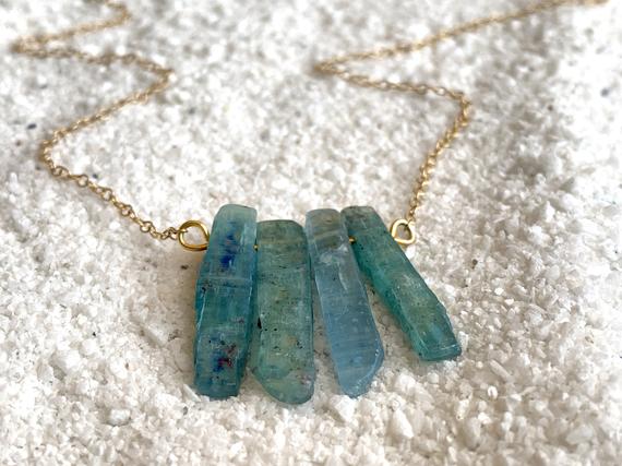 Raw Kyanite Necklace - Boho Necklace - Blue Kyanite Jewelry - Beach Necklace  - Long Blue Gemstone Necklace - Blue Crystal Necklace