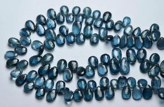 4 Inch Strand,superb-finest Quality,natural Teal Moss Kyanite Smooth Pear Shape Briolettes,size.6-8mm