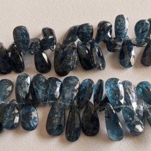 Shop Kyanite Bead Shapes! 6x12mm-9x20mm Moss Kyanite Faceted Pear Beads, Natural Moss Kyanite Pear Briolettes, Kyanite For Necklace (16 Pcs To 33 Pcs Options)- ADG303 | Natural genuine other-shape Kyanite beads for beading and jewelry making.  #jewelry #beads #beadedjewelry #diyjewelry #jewelrymaking #beadstore #beading #affiliate #ad