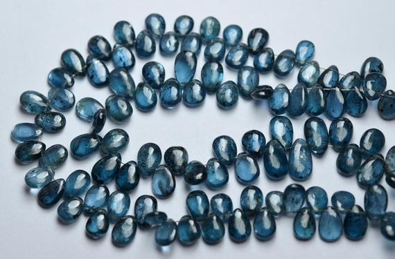 7 Inch Strand,,natural Teal Moss Kyanite Smooth Pear Shape Briolettes,size.6-8mm